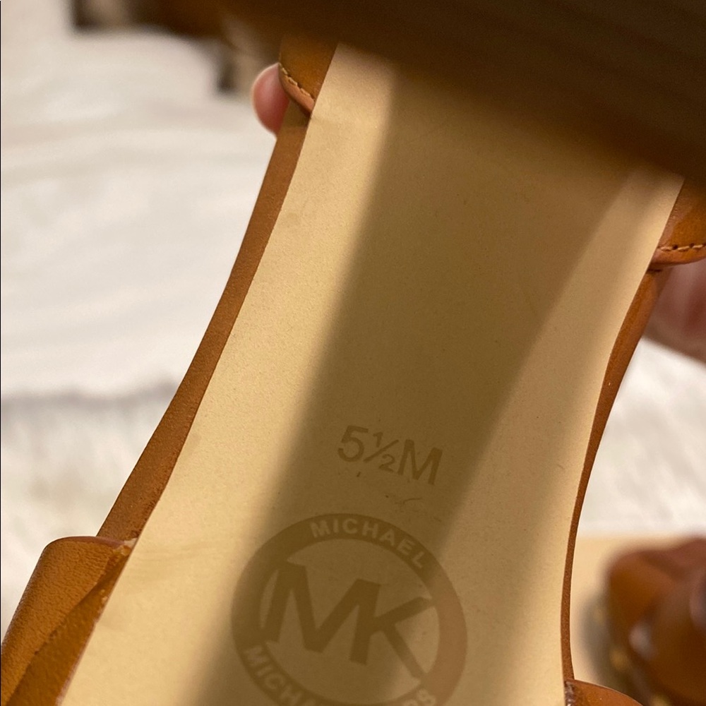 Michael Kors Brown Leather Heels with T-Strap Design - Picture 5 of 5